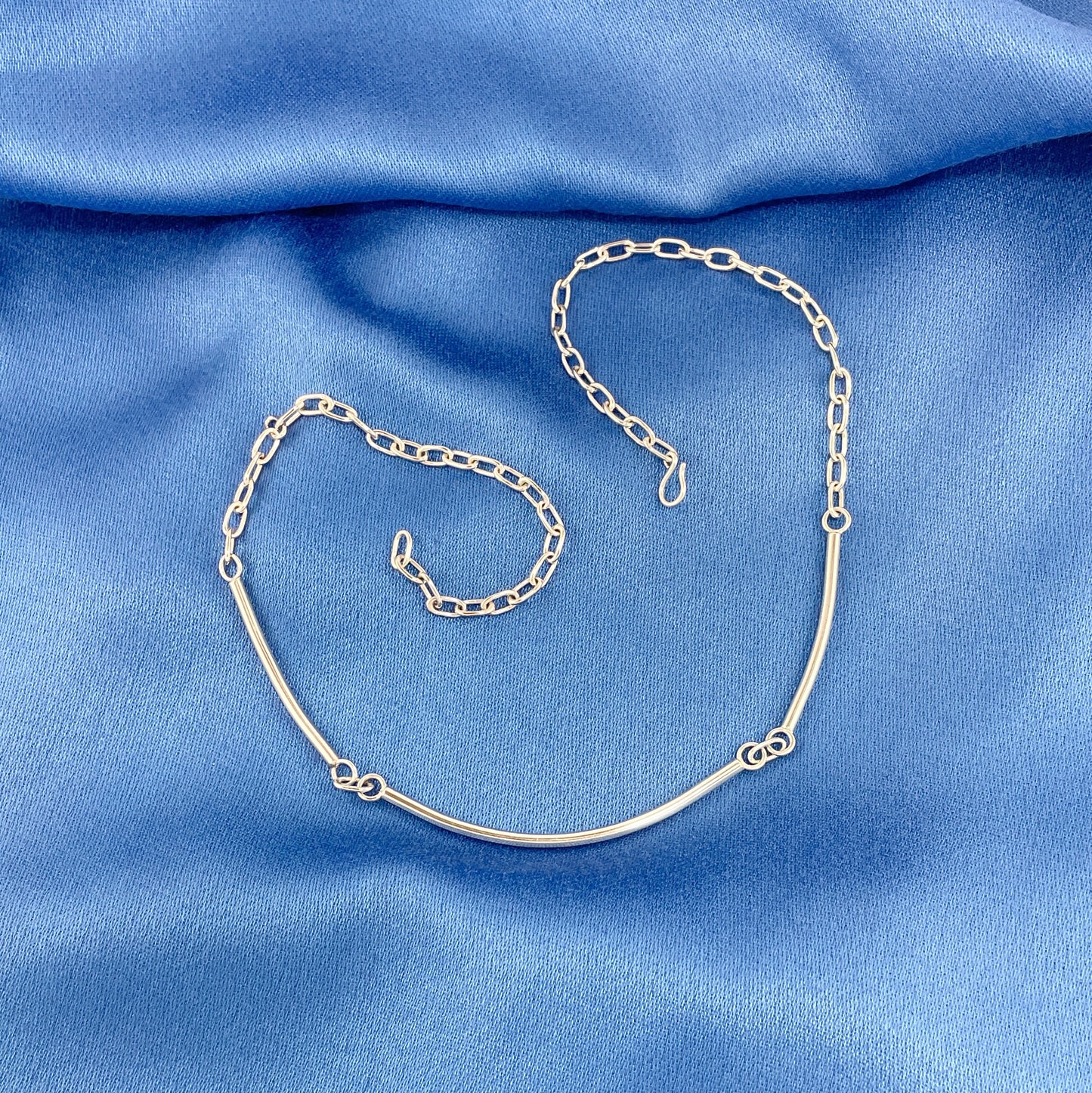 Sterling Silver Bar and Oval Link Necklace