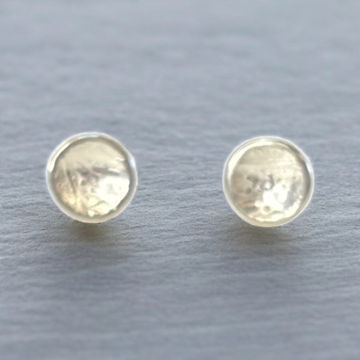 Silver Textured Circle Stud Earrings - 5mm