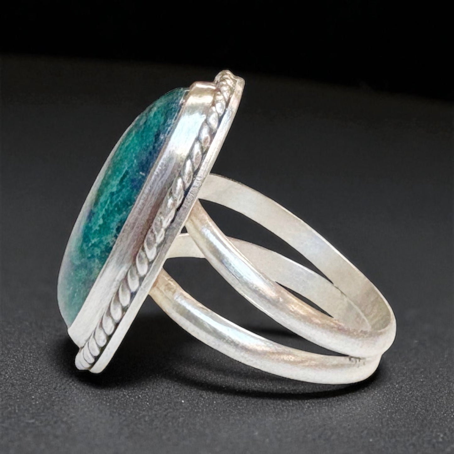 Silver and Chrysocolla Azurite Ring Sz 8