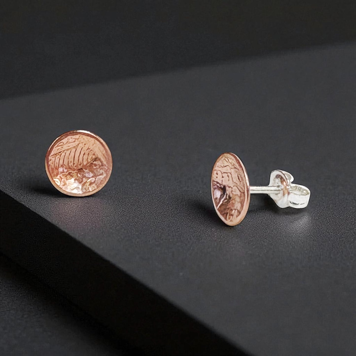 Silver or Copper Textured Circle Stud Earrings - 10mm
