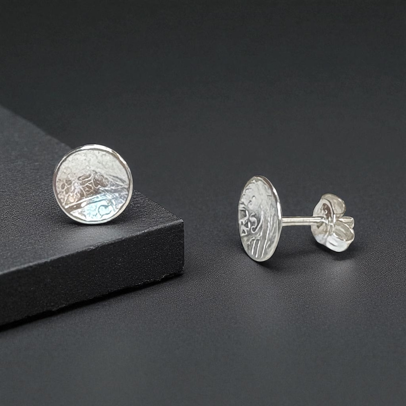 Silver or Copper Textured Circle Stud Earrings - 10mm