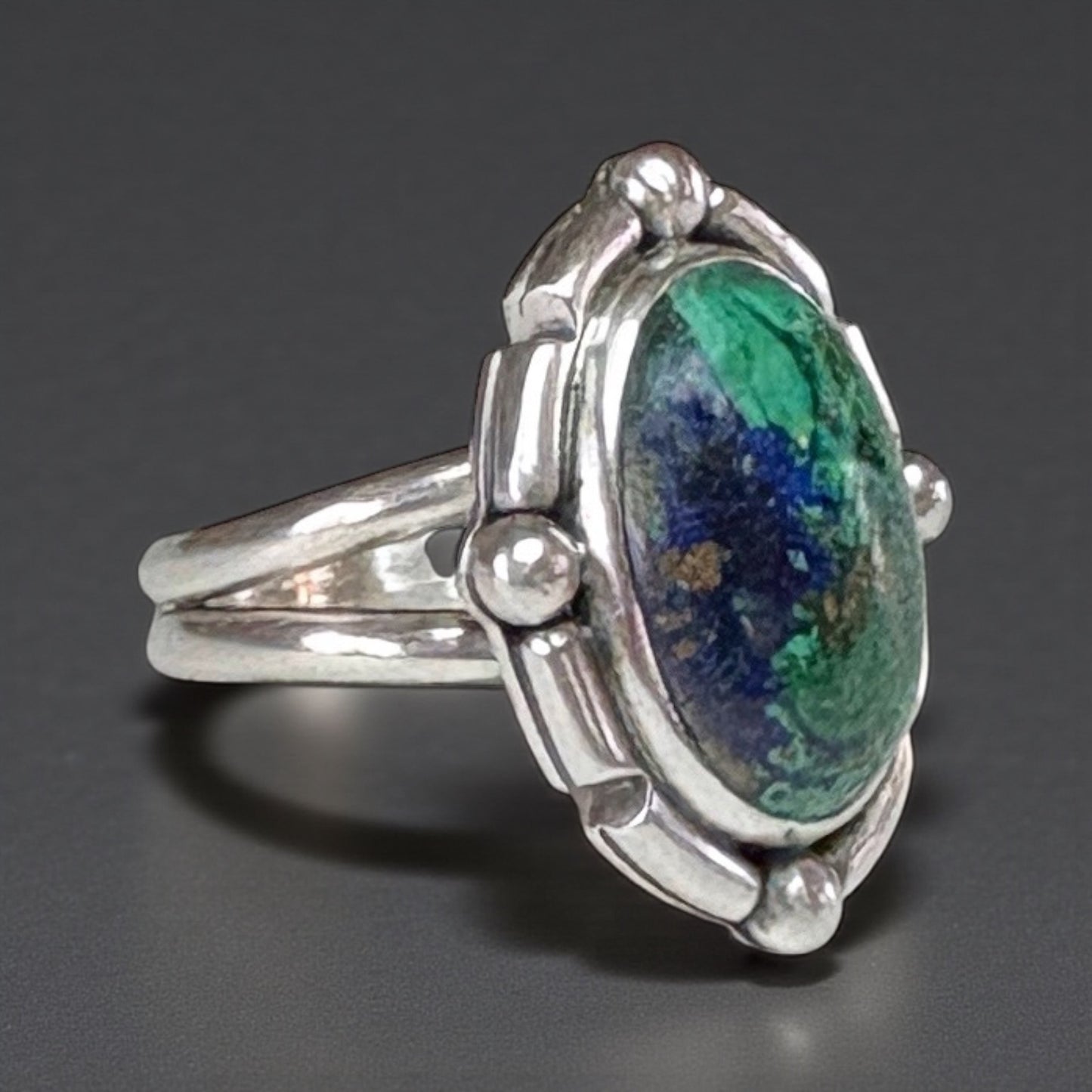 Silver & Azurite Ring Sz 9-9.5