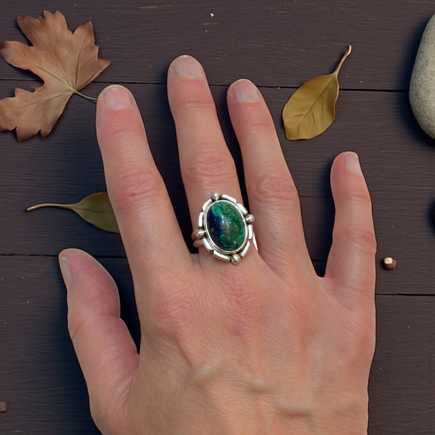Silver & Azurite Ring Sz 9-9.5