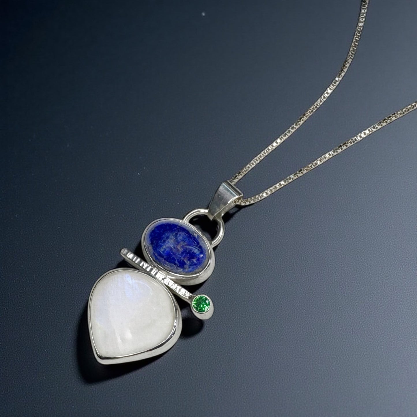 Silver, Lapis, & Moonstone Pendant