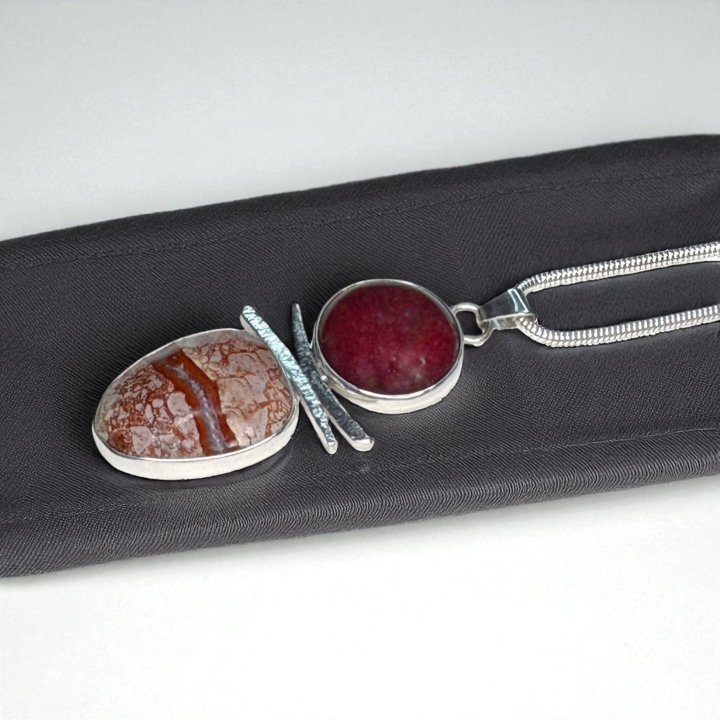 Silver, Carnelian & Red Jasper Pendant