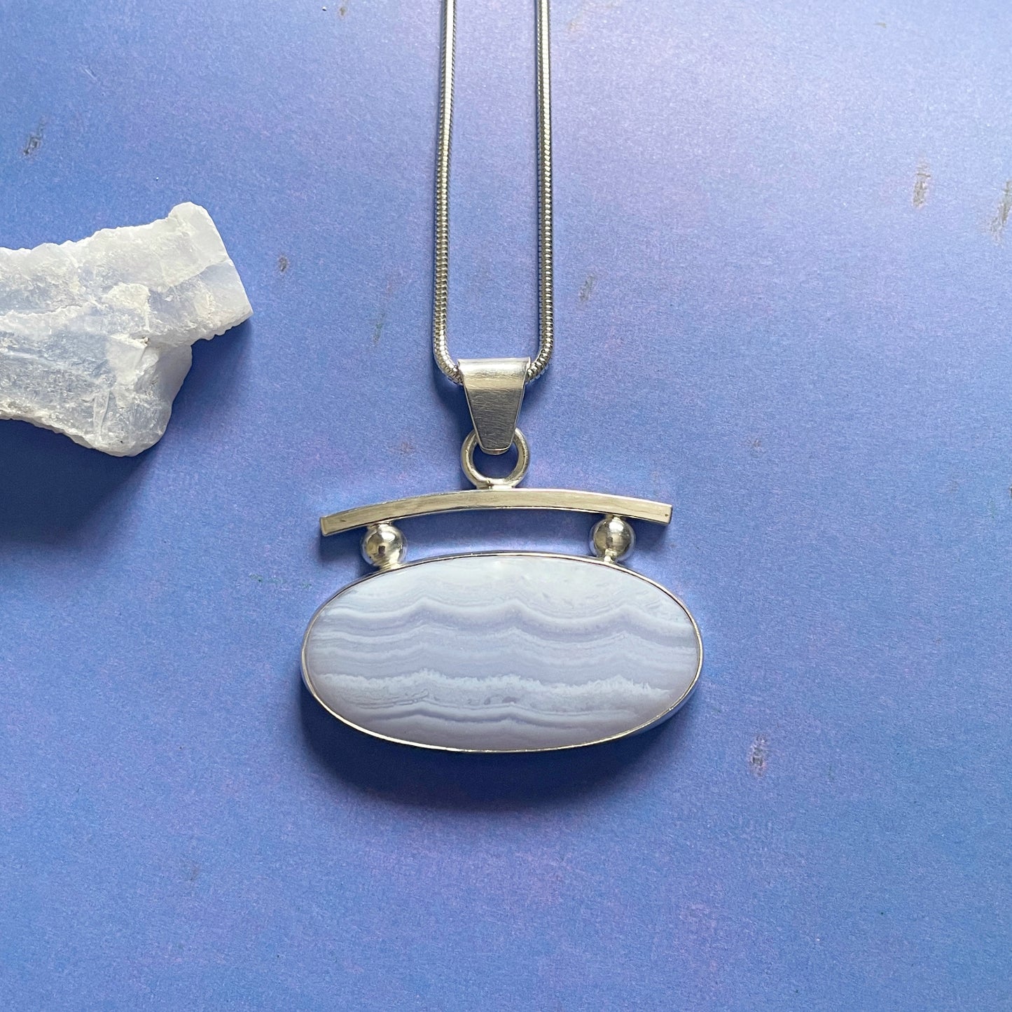 Blue Lace Agate and Silver Necklace