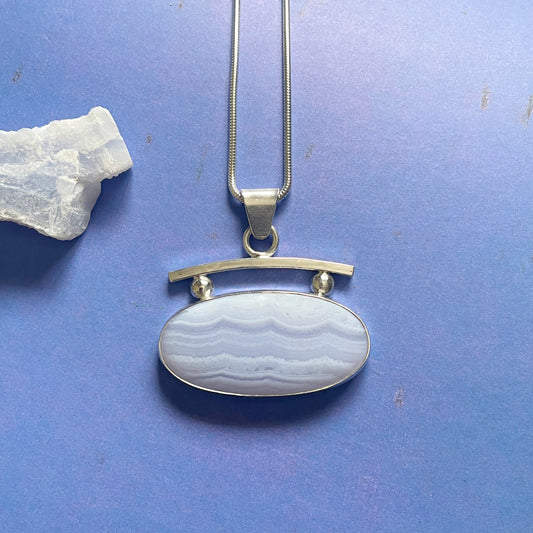 Blue Lace Agate and Silver Necklace