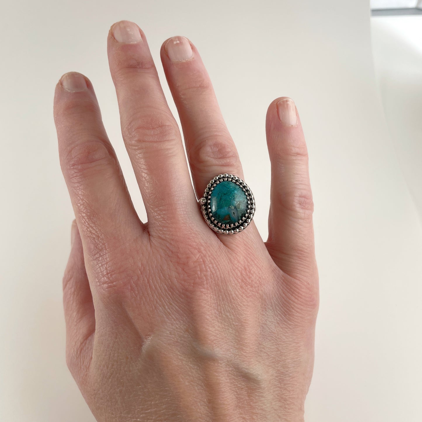 Silver and Chrysocolla Malachite Ring SZ8