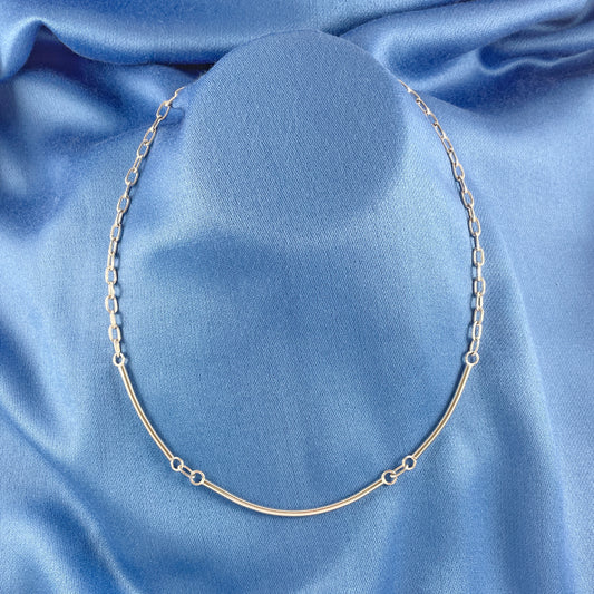 Sterling Silver Bar and Oval Link Necklace