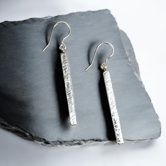 Sterling Silver Textured Bar Earrings