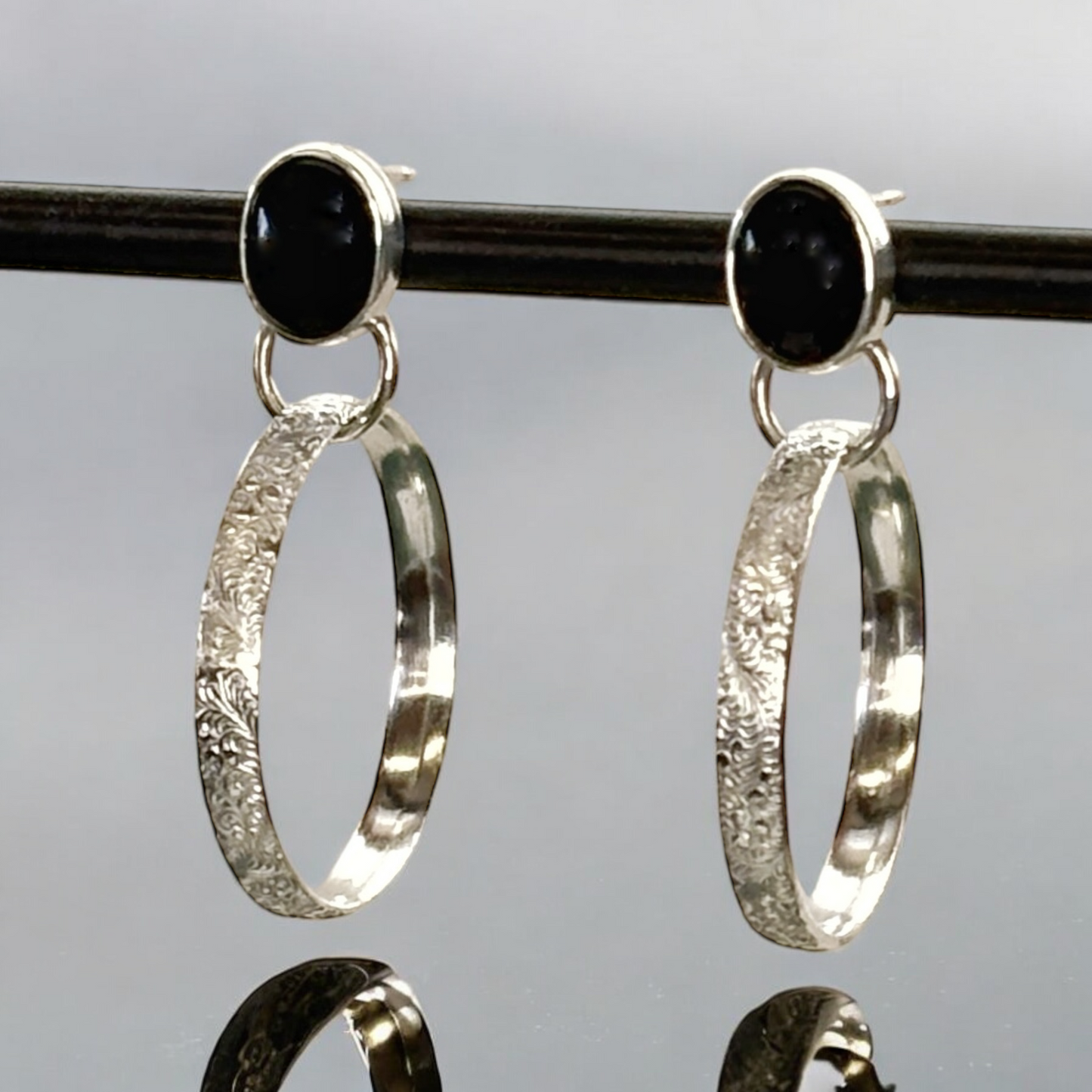 Textured Silver Hoop Earring with Stone-set Post