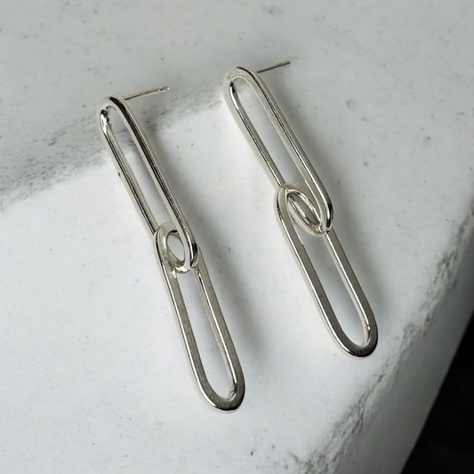 Silver Paperclip Link Earring