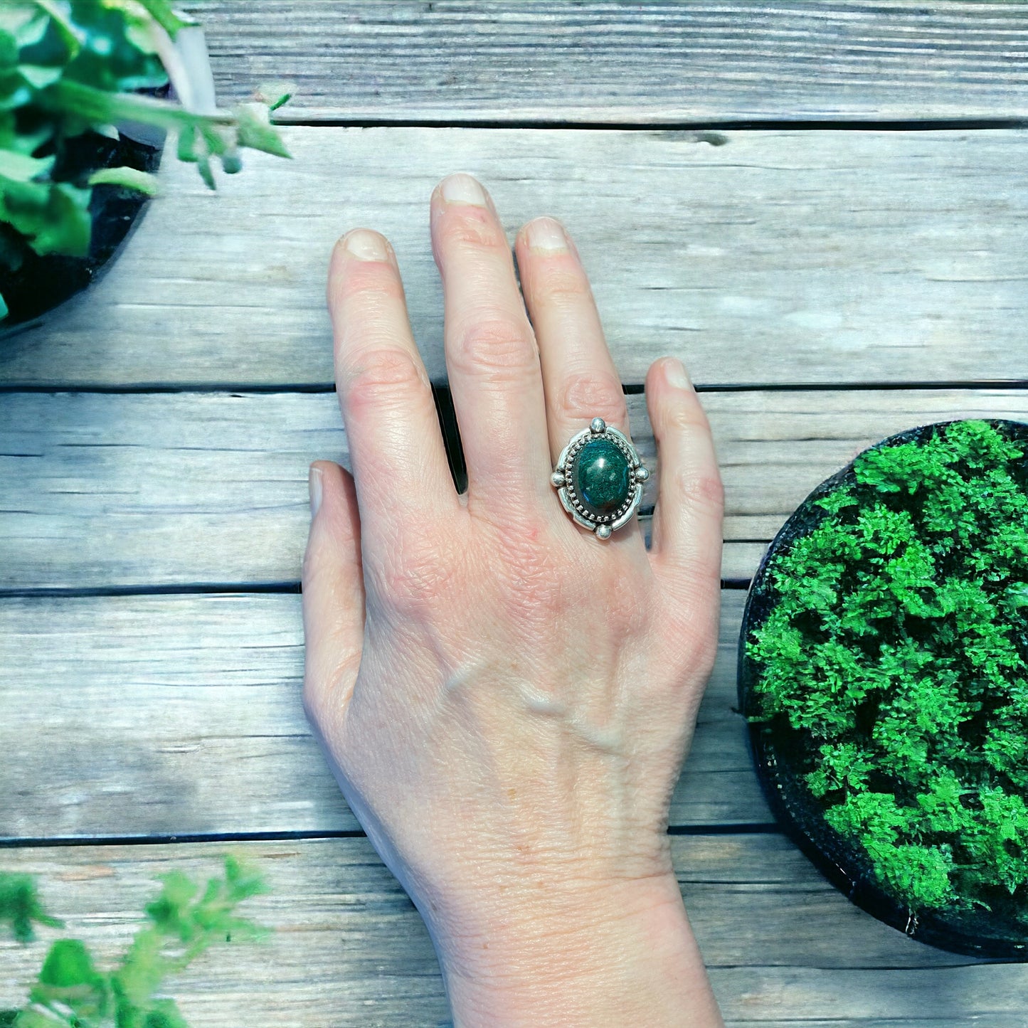 Silver and Chrysocolla/Malachite Ring SZ 7