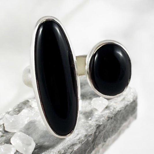 Onyx & Sterling Silver Adjustable Ring