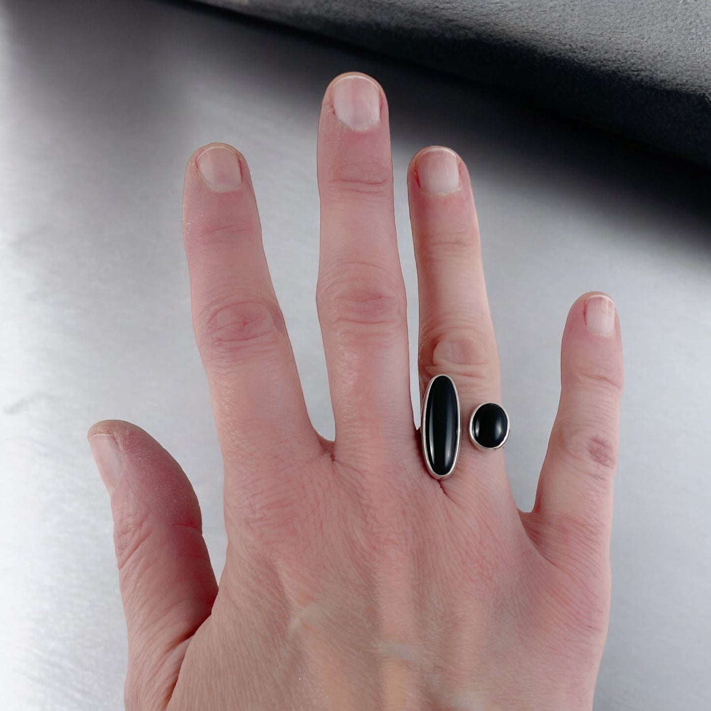 Onyx & Sterling Silver Adjustable Ring