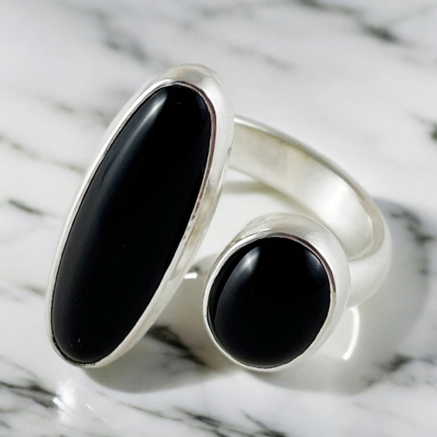 Onyx & Sterling Silver Adjustable Ring