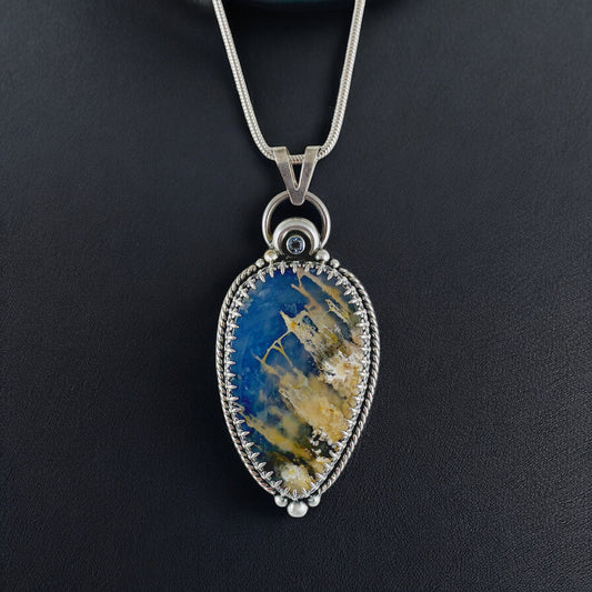 Silver and Plume Agate Pendant Necklace