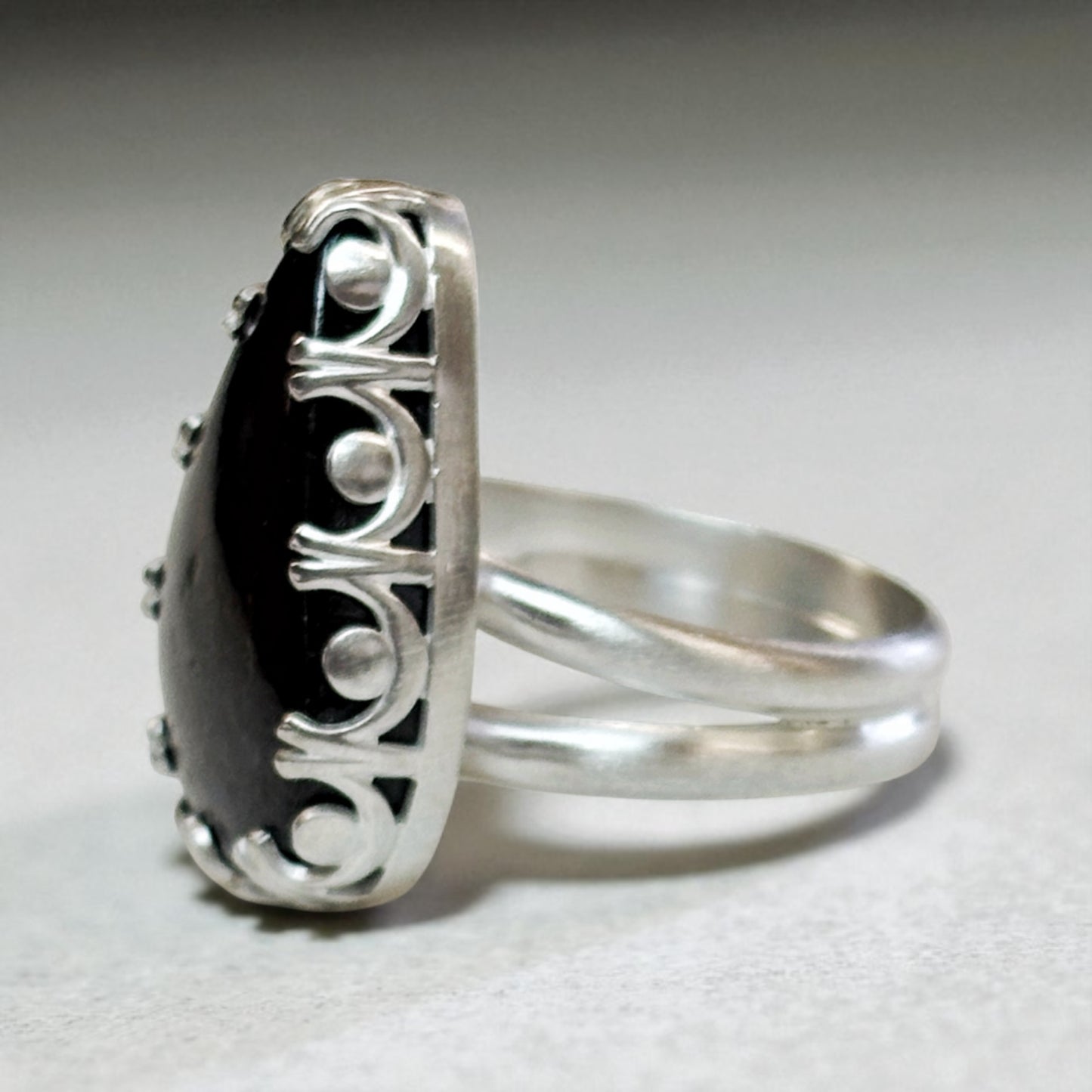 Silver and Obsidian Ring