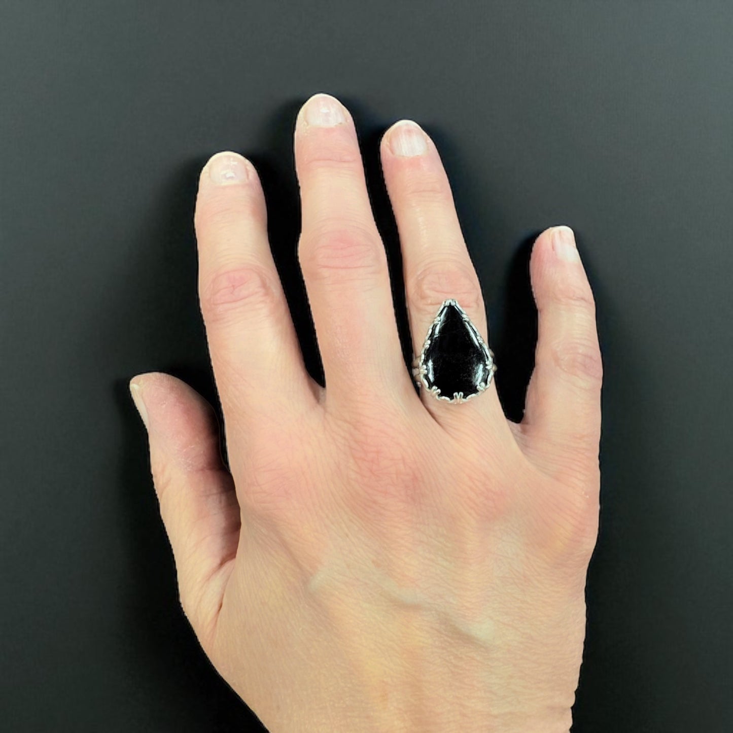 Silver and Obsidian Ring