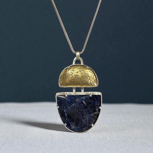 Silver & Sodalite Pendant Accented with Brass