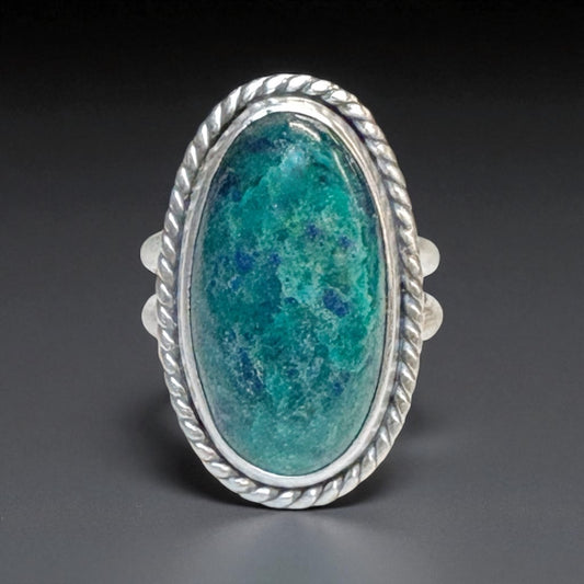 Silver and Chrysocolla Azurite Ring Sz 8