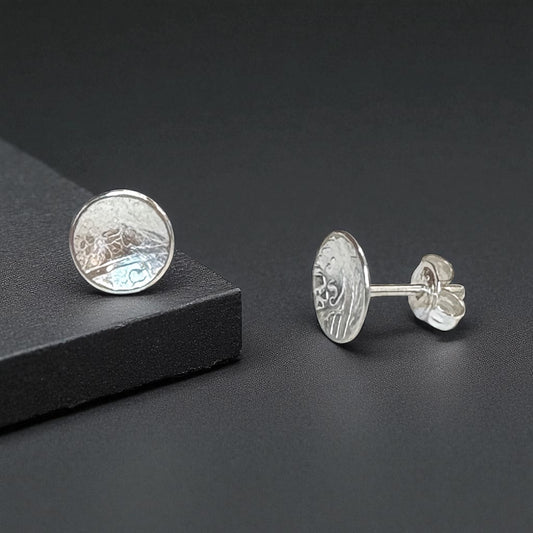 Silver or Copper Textured Circle Stud Earrings - 10mm