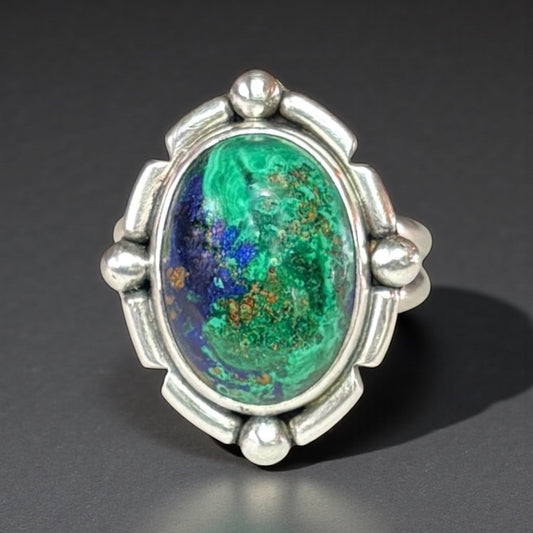 Silver & Azurite Ring Sz 9-9.5