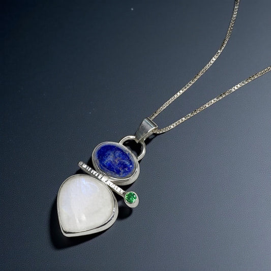 Silver, Lapis, & Moonstone Pendant