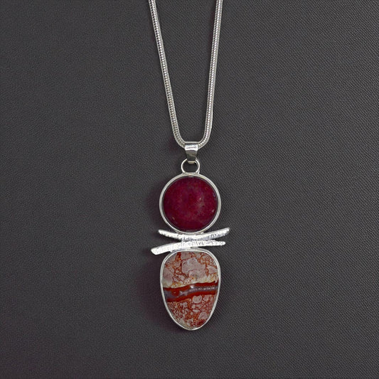 Silver, Carnelian & Red Jasper Pendant