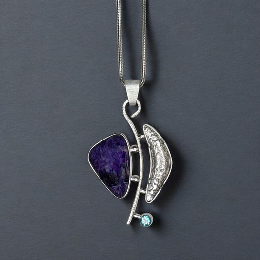 Silver, Charoite, & Apatite Pendant