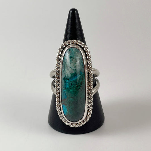 Long oval chrysocolla malachite ring SZ 8.5