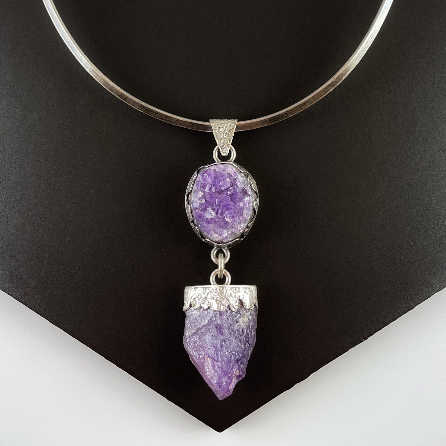 Amethyst Geode Pendant with Silver Neck Ring