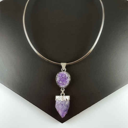 Amethyst Geode Pendant with Silver Neck Ring