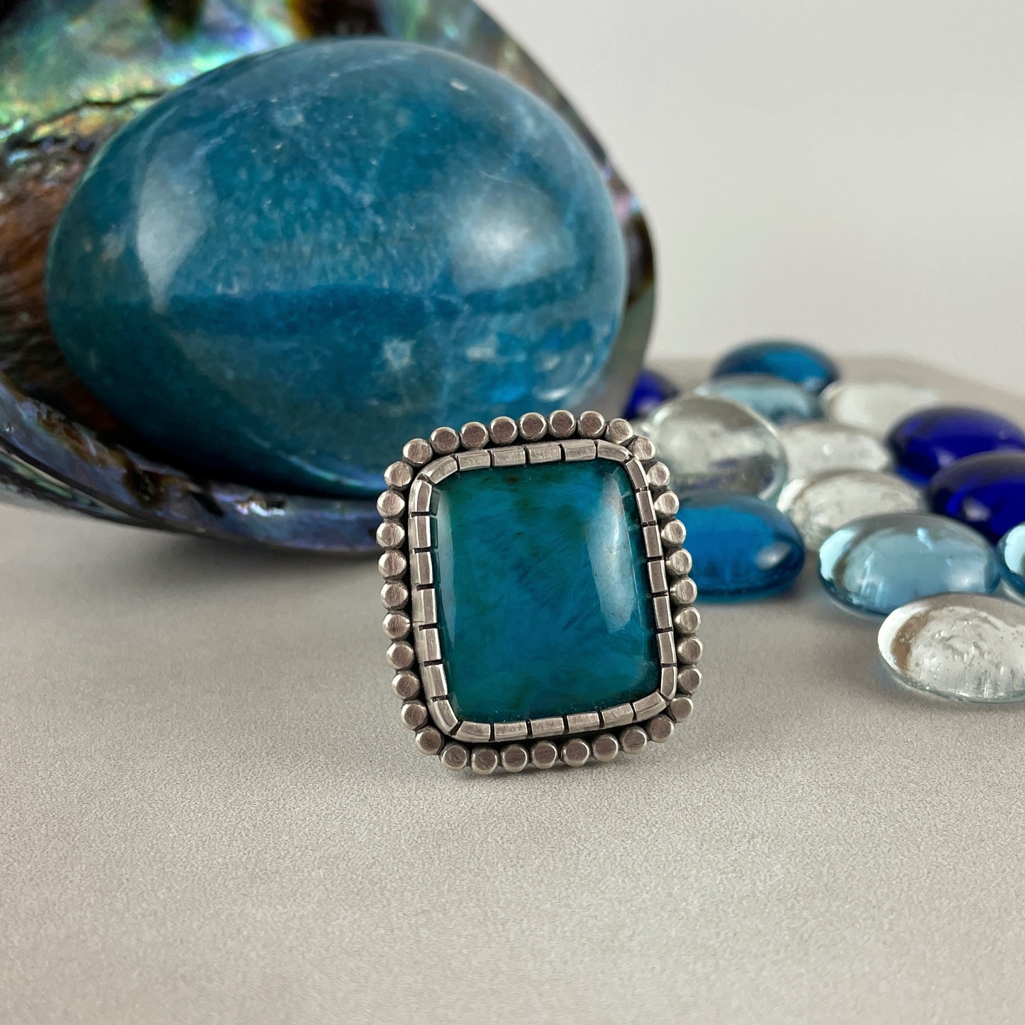 Deep Blue Chrysocolla Malachite Cocktail Ring SZ 8