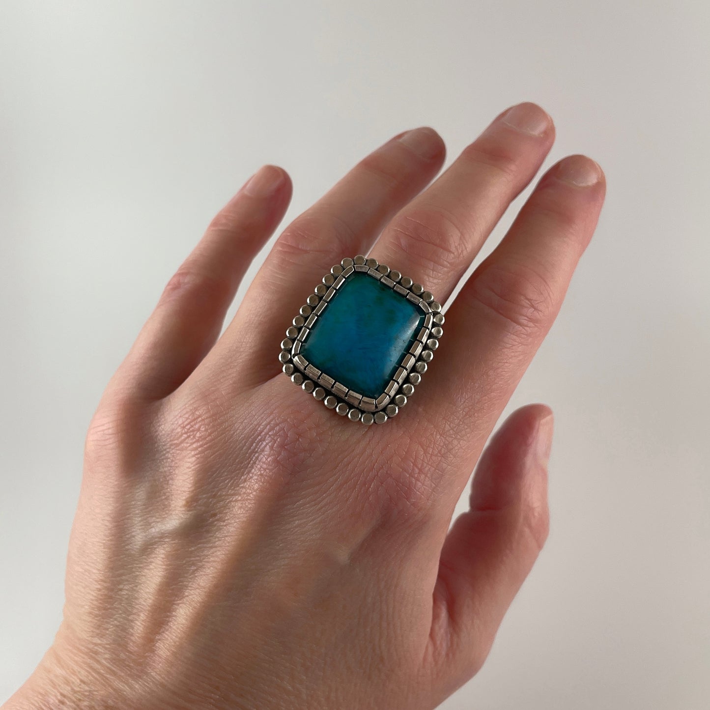 Deep Blue Chrysocolla Malachite Cocktail Ring SZ 8