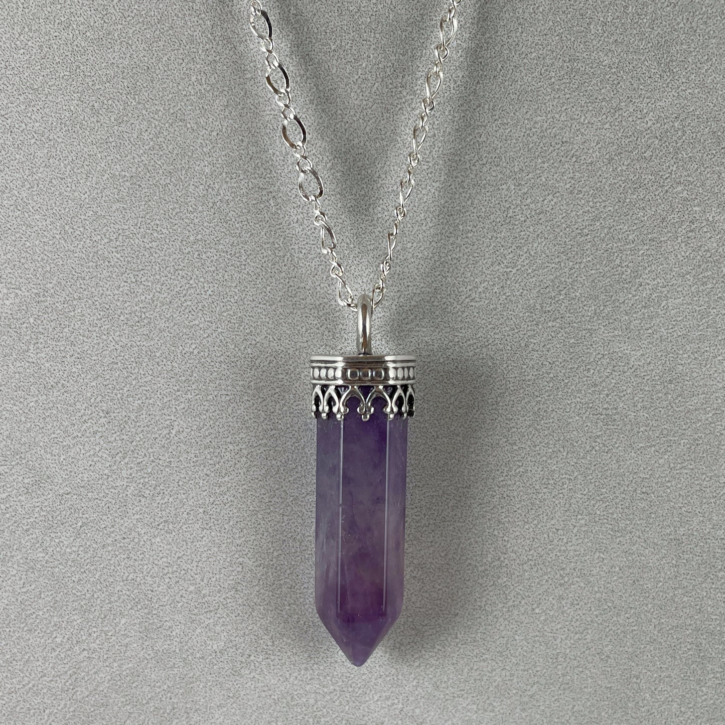 Amethyst Point in Silver Necklace