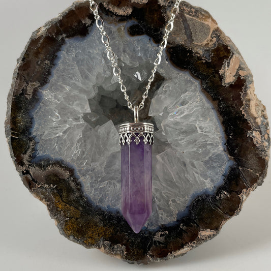 Amethyst Point in Silver Necklace