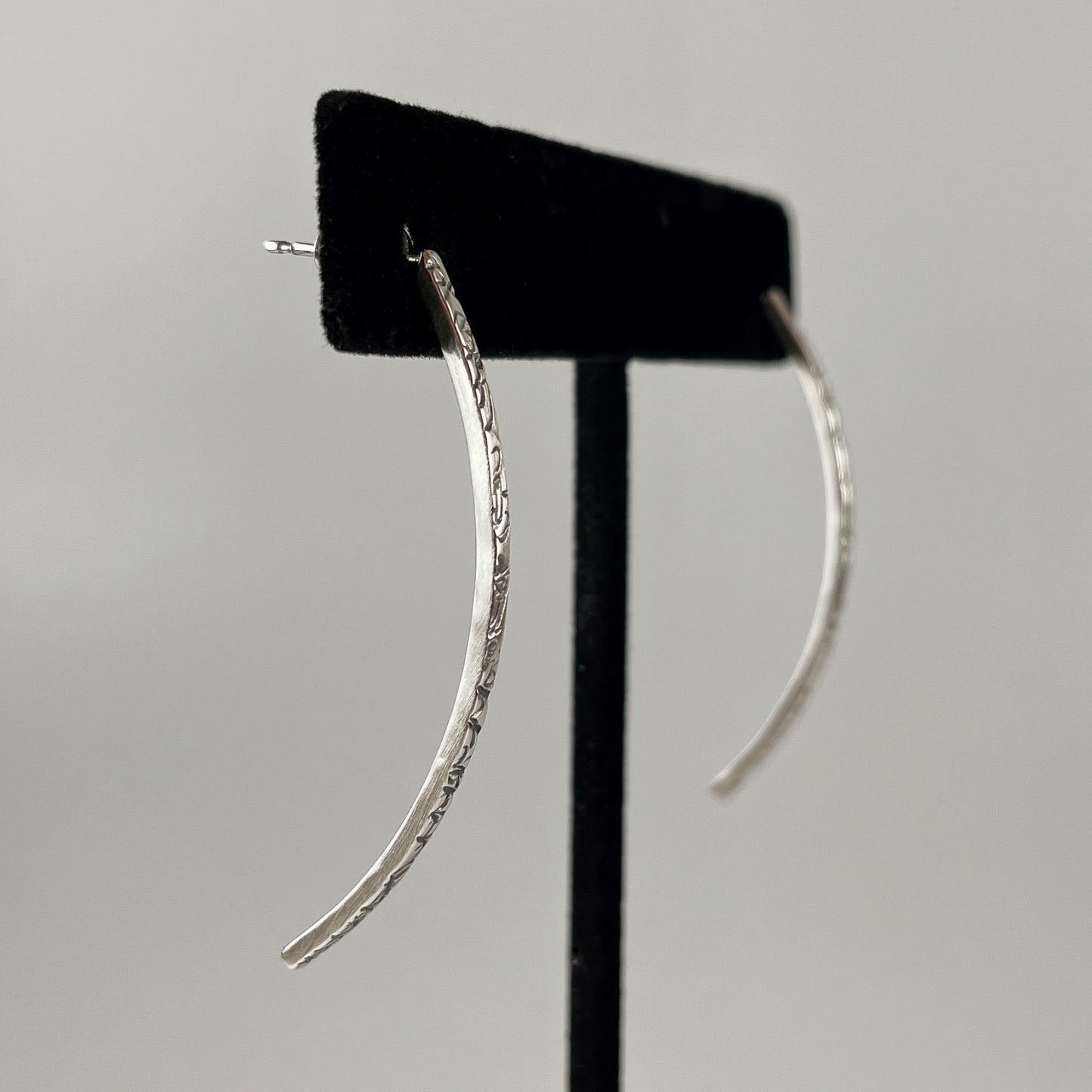 Textured Silver Curved Wire Earring