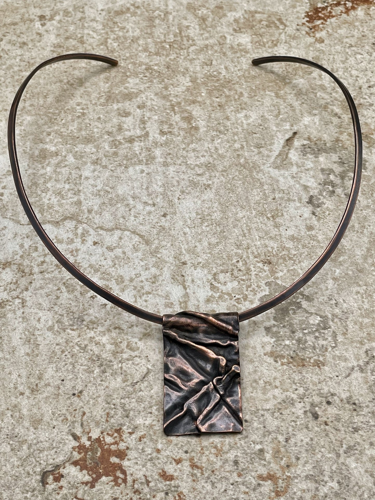 Rectangular Foldformed Copper Pendant with Neck Ring