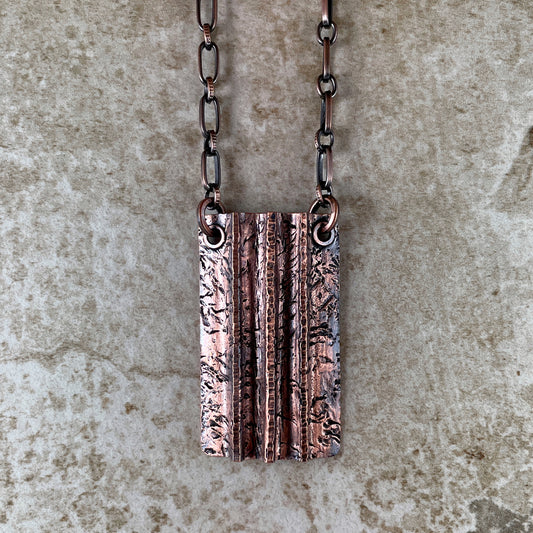 3-line Square Foldformed Copper Pendant with Chain