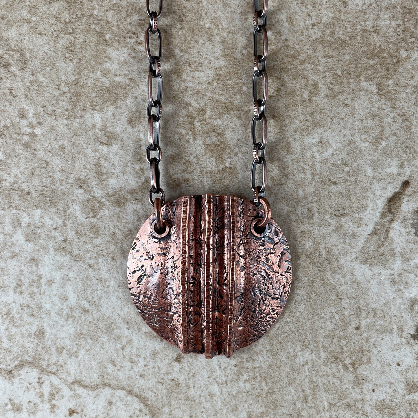 3-line Foldformed Copper Pendant with Chain