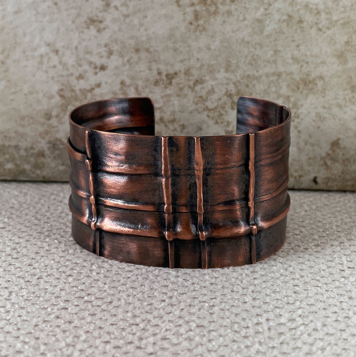 Foldformed Copper Cuff - "Plaid"