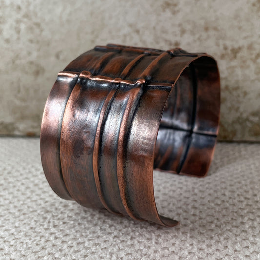 Foldformed Copper Cuff - "Plaid"