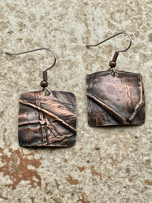 Square Copper Foldformed Earrings - Large