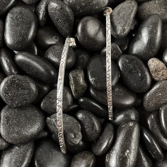 Textured Silver Curved Wire Earring